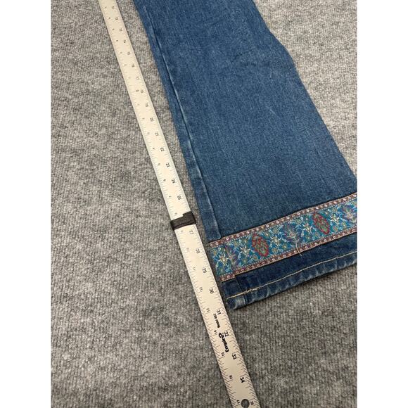 Vintage Y2K Be Bop Flare Jeans Sz 9 | Boho Embroidered Hem | Made in USA - Picture 13 of 16